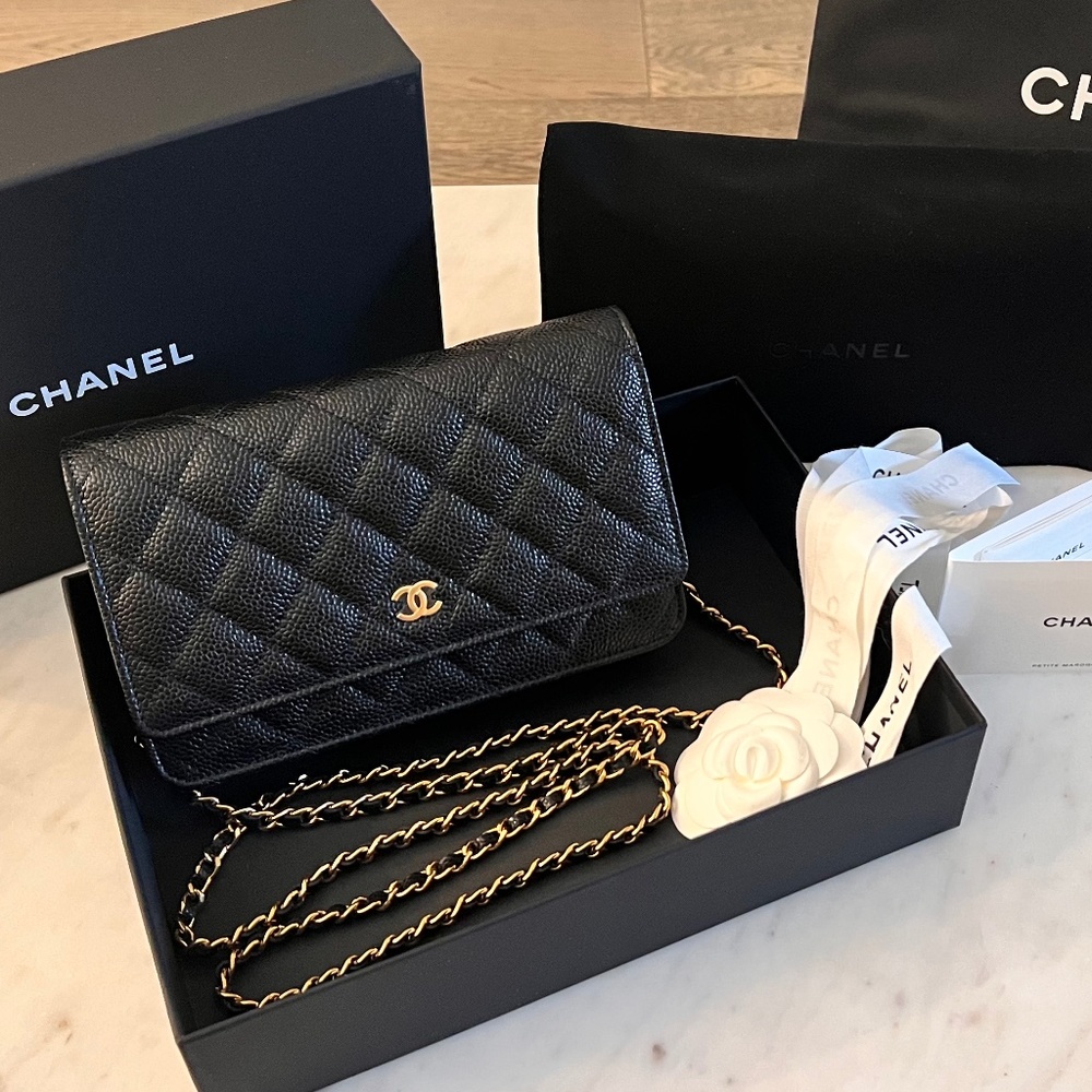 Chanel WOC Brand New Black Gold Caviar Leather